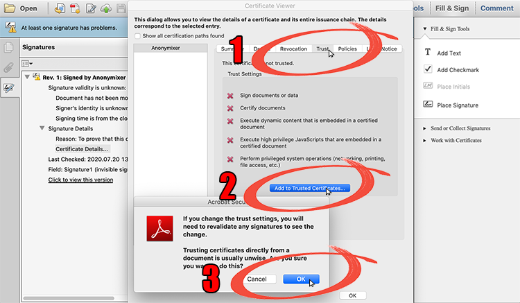 Trusting Anonymixer's Signing Certificate Step 2 (Certificate Viewer)